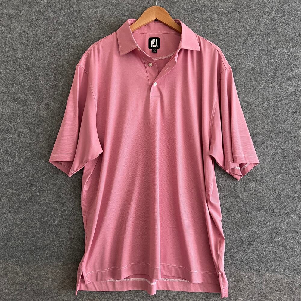 Men's FootJoy Golf Shirt Polo Red/Striped/Pink | Size: X-Large‎